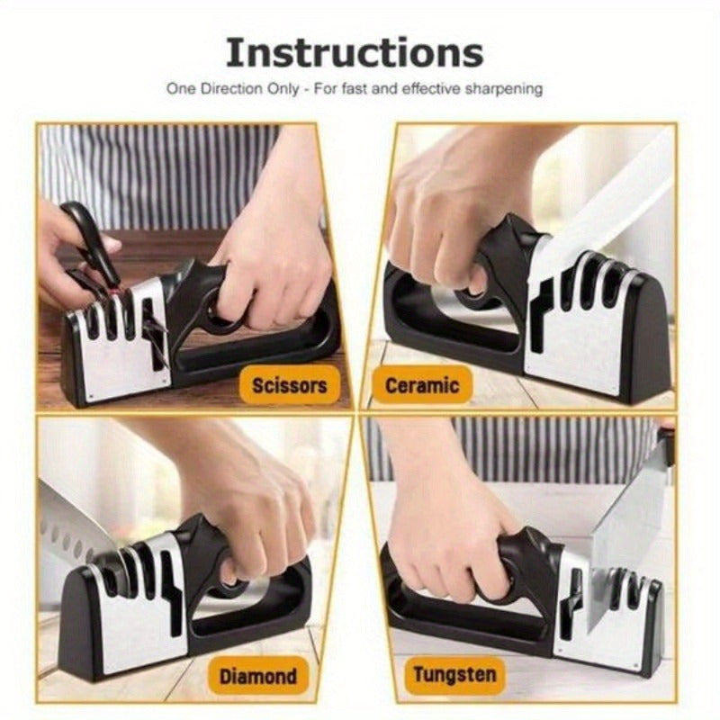 Afilar cuchillos manual, herramienta profesional de acero inoxidable para afilar cuchillas, resina ABS, no requiere batería, adecuado para cuchillos de cocina y tijeras.