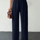 Tall pantalones casuales para mujer de algodon con nudo y unicolor y tiro alto