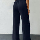 Tall pantalones casuales para mujer de algodon con nudo y unicolor y tiro alto