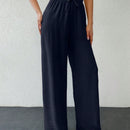 Tall pantalones casuales para mujer de algodon con nudo y unicolor y tiro alto