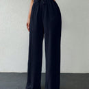 Tall pantalones casuales para mujer de algodon con nudo y unicolor y tiro alto