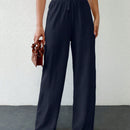 Tall pantalones casuales para mujer de algodon con nudo y unicolor y tiro alto