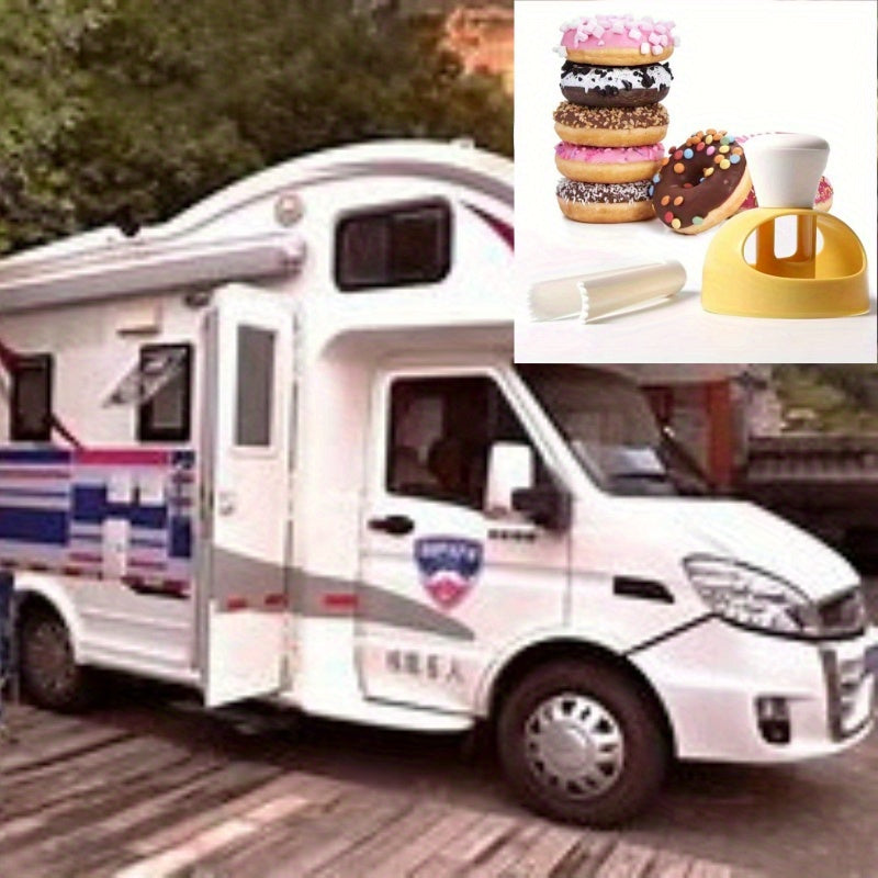 Kit universal de fabricación de donas DIY de 2 piezas, molde de corte de donas de plástico PP antiadherente con cuchara y alicates, herramienta de cocina familiar fácil de usar para hacer donas, herramienta de horneado para cocina de RV