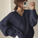 Dazy cardigan holgado de punto de color liso con cuello en v para mujer