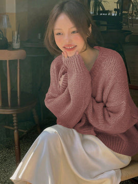 Dazy cardigan holgado de punto de color liso con cuello en v para mujer