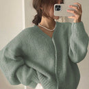 Dazy cardigan holgado de punto de color liso con cuello en v para mujer