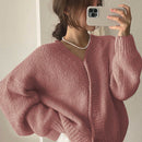 Dazy cardigan holgado de punto de color liso con cuello en v para mujer