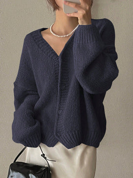 Dazy cardigan holgado de punto de color liso con cuello en v para mujer