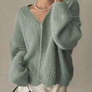 Dazy cardigan holgado de punto de color liso con cuello en v para mujer