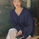 Dazy cardigan holgado de punto de color liso con cuello en v para mujer