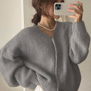 Dazy cardigan holgado de punto de color liso con cuello en v para mujer