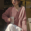 Dazy cardigan holgado de punto de color liso con cuello en v para mujer