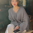 Dazy cardigan holgado de punto de color liso con cuello en v para mujer