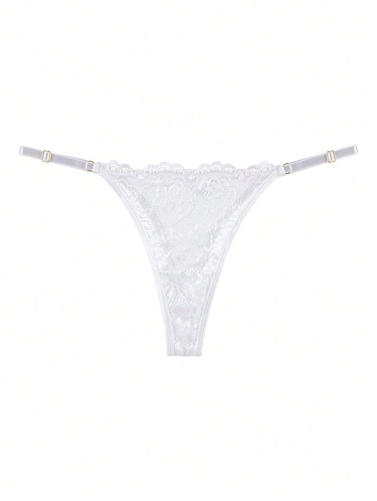 Set de 4 tangas de mujer de alta calidad, tanga de encaje transparente de cintura baja con tirantes ajustables