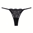 Set de 4 tangas de mujer de alta calidad, tanga de encaje transparente de cintura baja con tirantes ajustables