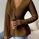 Lune cardigan elegante de mujer con cuello en v, cintura cenida y volantes en el bajo