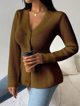 Lune cardigan elegante de mujer con cuello en v, cintura cenida y volantes en el bajo