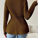 Lune cardigan elegante de mujer con cuello en v, cintura cenida y volantes en el bajo