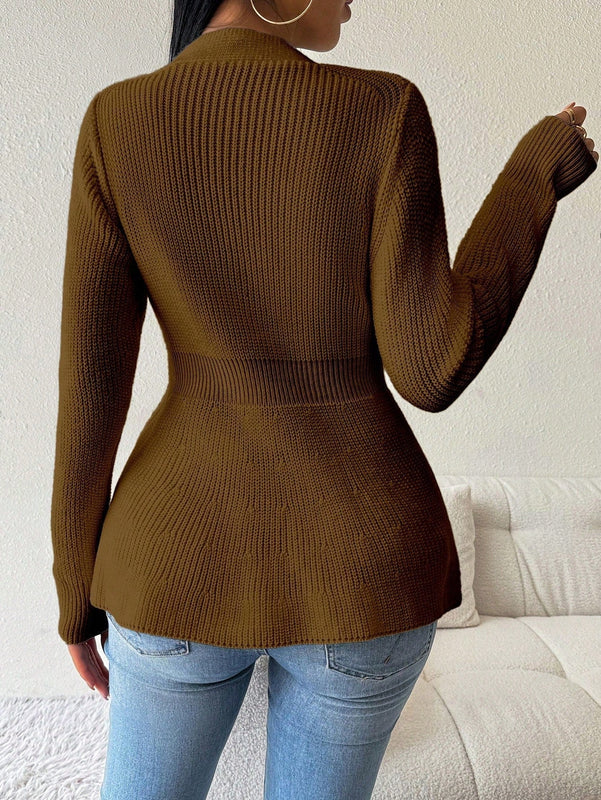 Lune cardigan elegante de mujer con cuello en v, cintura cenida y volantes en el bajo