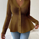 Lune cardigan elegante de mujer con cuello en v, cintura cenida y volantes en el bajo