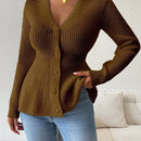 Lune cardigan elegante de mujer con cuello en v, cintura cenida y volantes en el bajo