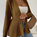 Lune cardigan elegante de mujer con cuello en v, cintura cenida y volantes en el bajo
