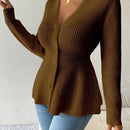 Lune cardigan elegante de mujer con cuello en v, cintura cenida y volantes en el bajo