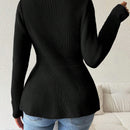 Lune cardigan elegante de mujer con cuello en v, cintura cenida y volantes en el bajo
