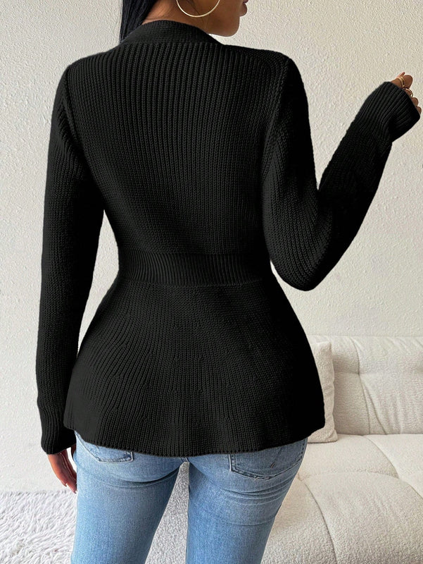 Lune cardigan elegante de mujer con cuello en v, cintura cenida y volantes en el bajo