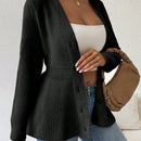 Lune cardigan elegante de mujer con cuello en v, cintura cenida y volantes en el bajo