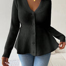 Lune cardigan elegante de mujer con cuello en v, cintura cenida y volantes en el bajo