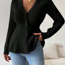 Lune cardigan elegante de mujer con cuello en v, cintura cenida y volantes en el bajo