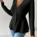 Lune cardigan elegante de mujer con cuello en v, cintura cenida y volantes en el bajo