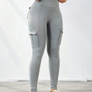 Leggings deportivos de cintura alta, color rosa, con multiples bolsillos con solapa, cinturilla ancha, para correr, yoga, fitness, pantalones ajustados, pantalones de entrenamiento informales