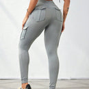 Leggings deportivos de cintura alta, color rosa, con multiples bolsillos con solapa, cinturilla ancha, para correr, yoga, fitness, pantalones ajustados, pantalones de entrenamiento informales