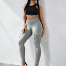 Leggings deportivos de cintura alta, color rosa, con multiples bolsillos con solapa, cinturilla ancha, para correr, yoga, fitness, pantalones ajustados, pantalones de entrenamiento informales