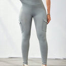 Leggings deportivos de cintura alta, color rosa, con multiples bolsillos con solapa, cinturilla ancha, para correr, yoga, fitness, pantalones ajustados, pantalones de entrenamiento informales