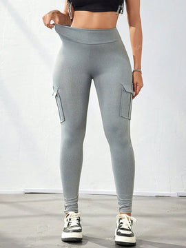 Leggings deportivos de cintura alta, color rosa, con multiples bolsillos con solapa, cinturilla ancha, para correr, yoga, fitness, pantalones ajustados, pantalones de entrenamiento informales