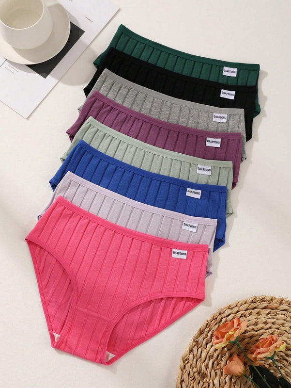 Juego de 9 bragas de mujer de algodon, de cintura baja, de unicolor, acanaladas, comodas y transpirables, ropa interior deportiva