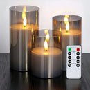 Conjunto de 3 Velas LED Elegantes Grises con Control Remoto - Quemadores de Cera Sin Llama Parpadeante para Bodas, Cumpleaños y Decoración de Navidad