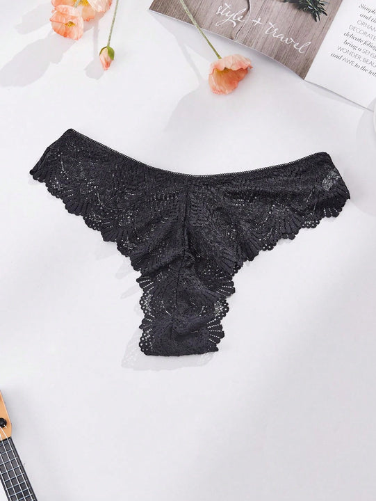 3 piezas bragas multicolor aleatorias para mujer con encaje floral y ondas, elegantes y comodas, diseno de tanga