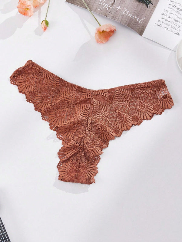 3 piezas bragas multicolor aleatorias para mujer con encaje floral y ondas, elegantes y comodas, diseno de tanga