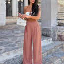 Pantalones casuales anchos de pierna ancha con cintura alta y pliegues para mujeres