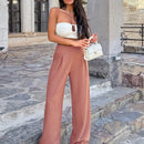 Pantalones casuales anchos de pierna ancha con cintura alta y pliegues para mujeres