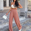 Pantalones anchos de lino solido para mujer