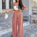 Pantalones anchos de lino solido para mujer