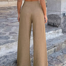 Pantalones anchos de lino solido para mujer