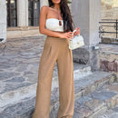 Pantalones anchos de lino casuales para mujer