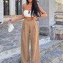 Pantalones anchos de lino solido para mujer