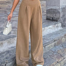 Pantalones anchos de lino solido para mujer